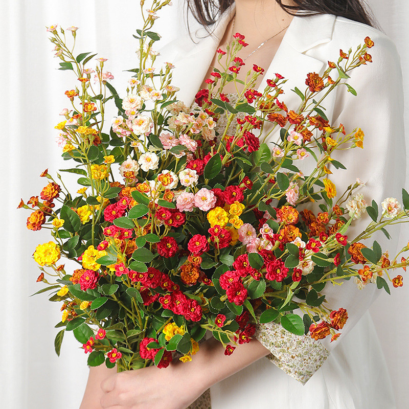 Simulated Rose Flower Cross border Multi head Simulated Flower Artificial Bouquet Wedding Decoration Handheld Fake Flower Ornament