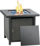 28 Inch Square Natural Gas Fire Pit With Blue Fire Glass For Outside Patio