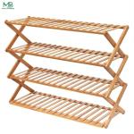 Bamboo Wood Foldable Free Installation 4 Tier Shoe Storage Shelf