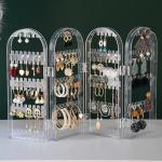 Four-Panel Jewelry Display Screen Stand Large Capacity for Necklaces Bracelets &