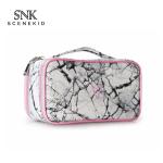 Portable Geometric PU Leather Toiletry Makeup Zipper Wash Bag Waterproof