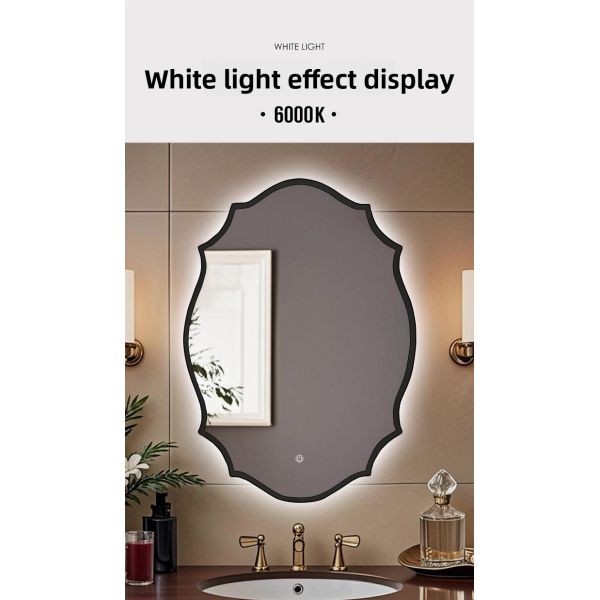 Modern French Vintage Carved Frame Smart Bathroom Mirror Energy-Saving LED Light Touch Switch Anti-Fog for Salon Oval Contour