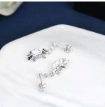 Feather Stud Sterling Silver 18k White Gold Diamond Earrings For Women