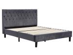 Velvet Fabric Dark Grey Upholstered Bed Frame Queen Size With Buttons On