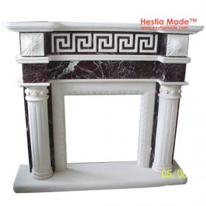 China Fireplaces - White and Brown Marble Carved Design Fireplaces Customised - HestiaMade on sale