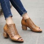 S248 New open-toed hollow heel women's shoes side zipper temperament fashionable