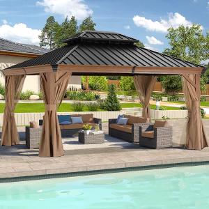Wholesale Metal Roof Gazebo 10 'X 12' Outdoor Gazebo Metal Roof with Mesh and Curtains, Outdoor Backyard Deck Garden from china suppliers