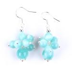 Handmade Light Lake Blue Jade Healing Spiritual Round Bead Flower Dangle Earring