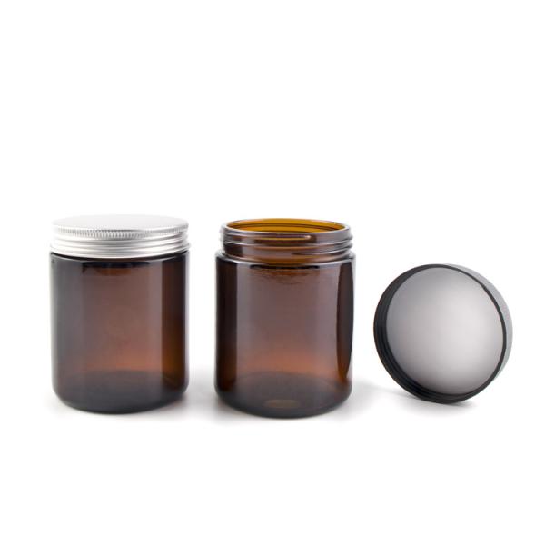 1 - 8 Oz Amber Glass Jars , Round Amber Glass Cosmetic Jars With Metal / Plastic