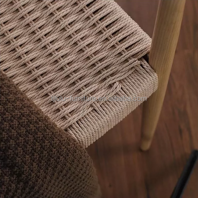 Woven Cord Seat Nordic Armchair for Living Room Meeting Room W59*D47*H73CM Lacquered Finish Modern Wood