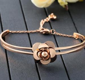 Wholesale Camellia Bracelet 18K Plating Stainless Steel Brangle Adjustable Size Bracelet from china suppliers