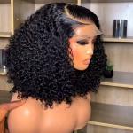 Natural Black Short Cut Bob Kinky Curly 13X4 Deep Lace Front Wig Preplucked