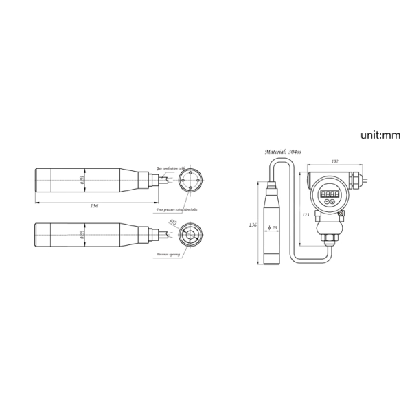 24VDC Split-Type Submersible Level Transmitter 4-20mA Output