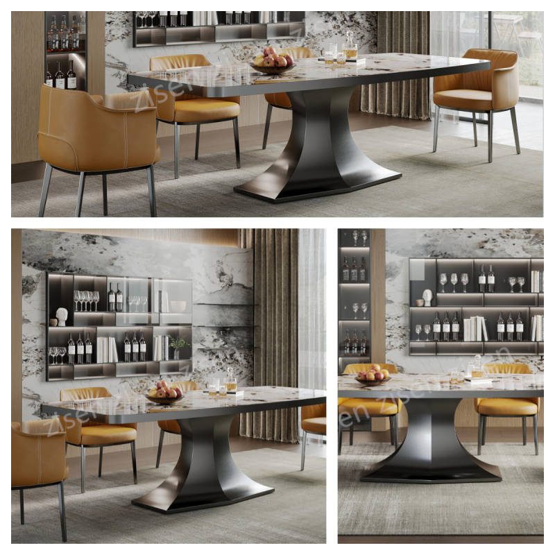 Elegant Insert Ceramic Marble Stainless Steel Marble Dining Table