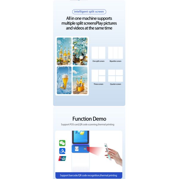 21.5/27 Inch Self-Service Kiosk Android/Windows Touch Screen Printer/QR Scanner Cash Payment-OEM Including Barcode Reader SDK