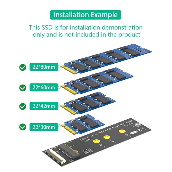 M.2 NVME SSD to Mini PCIe Adapter with 3.3V Power LED