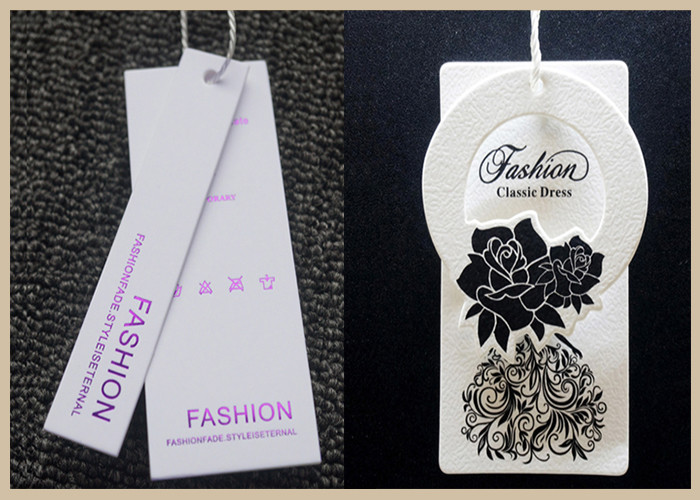 Custom printed 400gsm paper logo embossed garment clothing swing hang tag