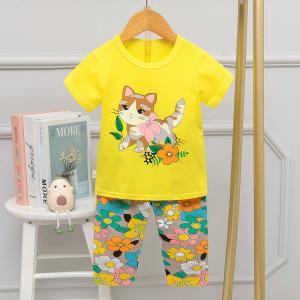 Wholesale Short Sleeved Capris Round Neck Night Suit Summer Kitten For Home Age 12 Pyjamas from china suppliers