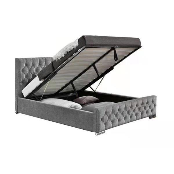 Silver Crushed Velvet Ottoman Bed , Hydraulic Gas Lift Double Bed Frame