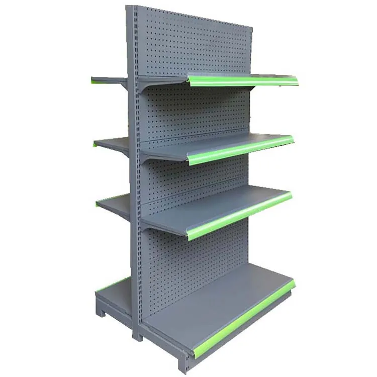 Factory Custom Size Color frosted gray double side gondola rack supermarket gondola shelving