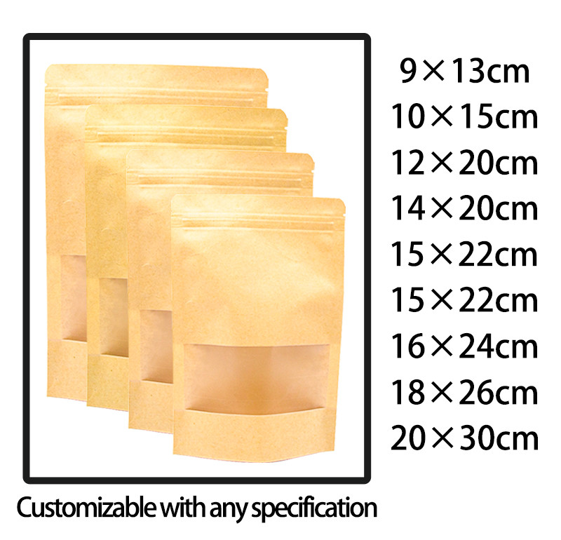 Wholesale Customizable Kraft Paper Stand Up Zipper Pouch Resealable Food Grade Packaging for Coffee Snacks Brown/White, ISO Certified, Samples