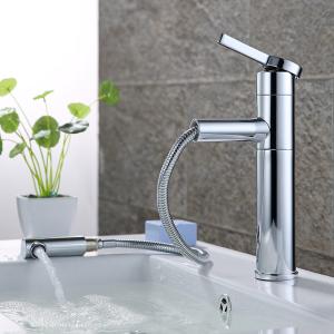 Wholesale Brass Pull-Out 360°Swivel Single Hole Single Handle Basin Mixer In Chrome from china suppliers