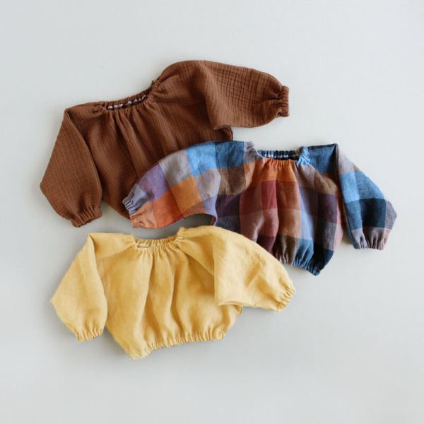 Little Girls 100% Cotton Muslin Fabric Blouses Gauze Long Sleeve Pullover Shirts Summer Wear For Toddler Girls Clothing