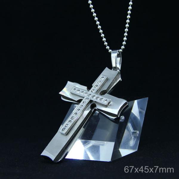 Trendy Stainless Steel CZ Crystal Stones Inlay Cross Plus Symbol Necklace
