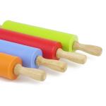 Safety FDA Food Grade Baking Tools Silicone Rolling Pin Non-stick Surface Wooden