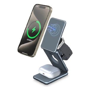 Wholesale Adjustable Magnetic 3 in 1 Wireless Charger Stand for Mobile Phone Charging from china suppliers