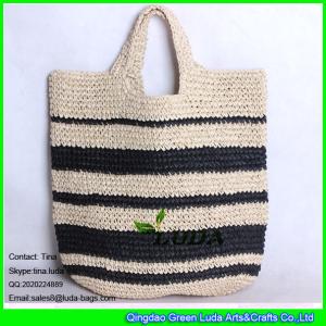 Wholesale LUDA black stripe new lady summer handbag recycled paper make straw beach bag from china suppliers