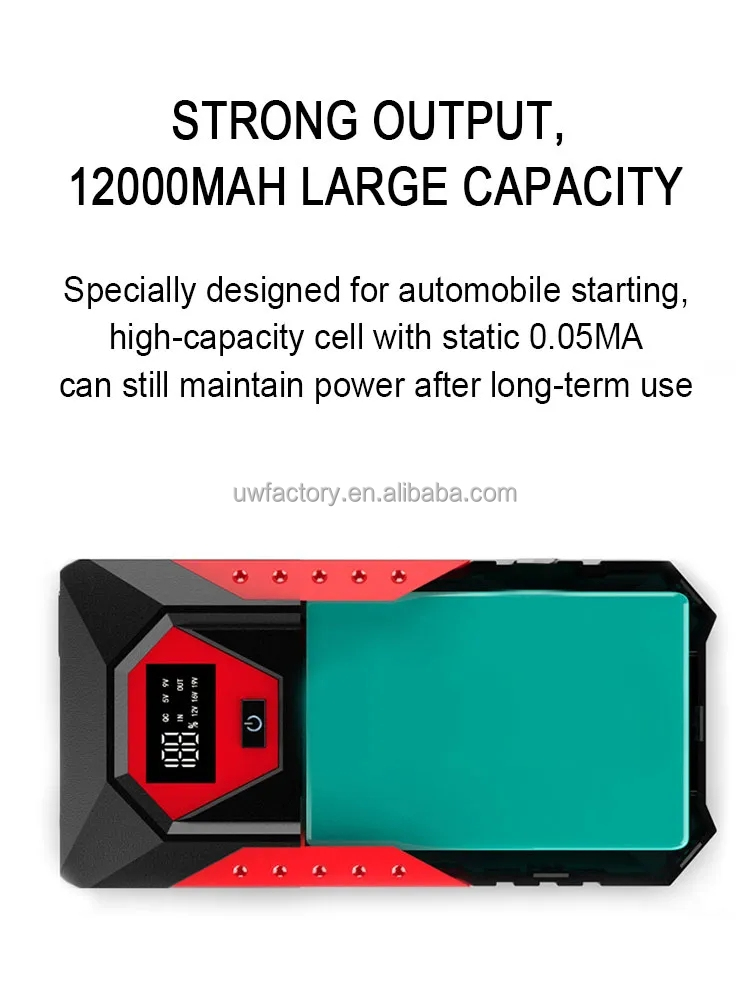 Multi-Function Portable Car Jump Starter Power Bank 20000mAh Lead-Acid Battery for Emergency Booster and Flashlight