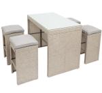 5-Piece Patio Bar Table Rattan Rectangular Dining Table Height Chair