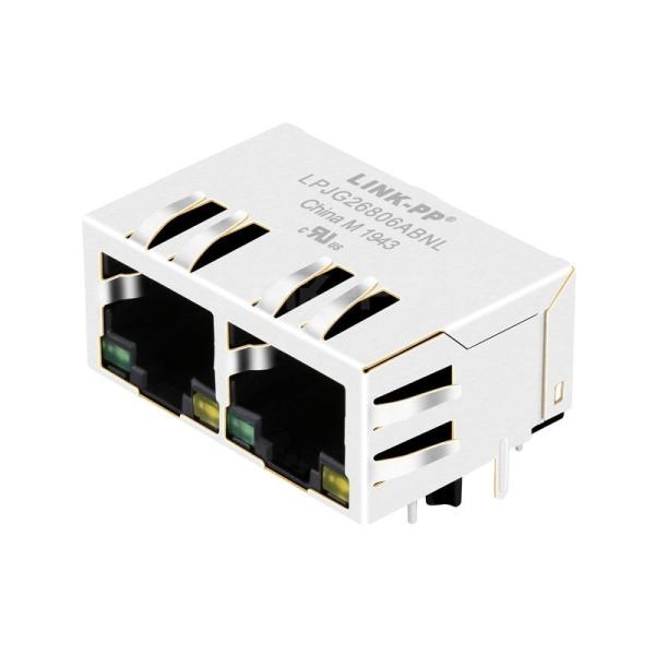LPJG26806ABNL 100/1000 Base-T 1x2 Port RJ45 Ethernet Magjack Tab Down Green