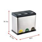 24L Three Compartment Foot Pedal Waste Bin Ashcan Stainless Steel Trash Can