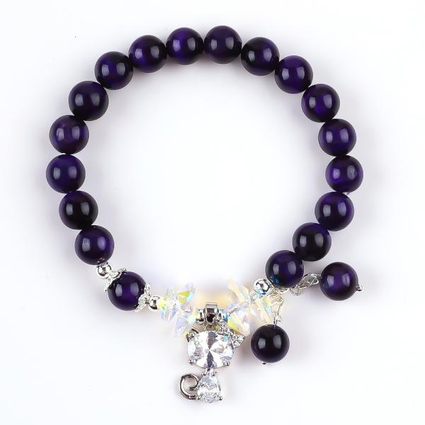 Purple Tiger Eye Semi Precious Stone Bracelets 8mm Bead Handmade Gemstone