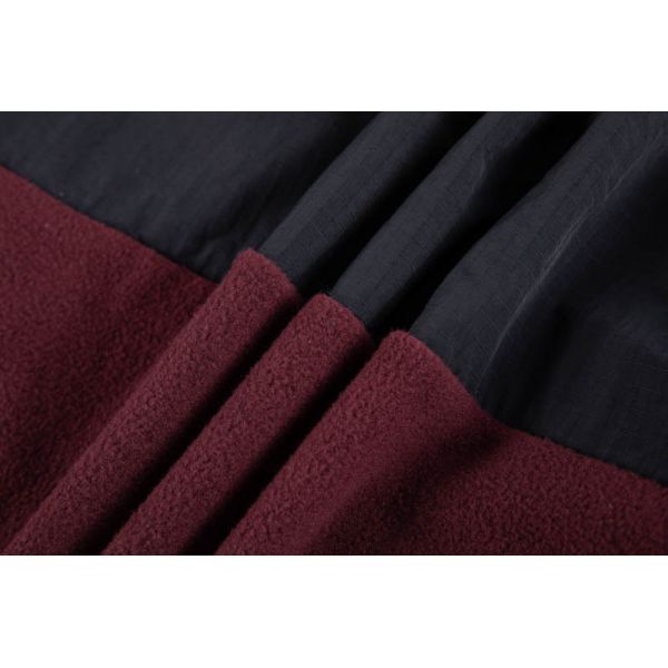Men's colorblock fleece hooded jacket back view displaying full design and fit