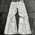 Custom Leather Flare Wide Leg Sweat Pants Baggy Men Joggers Track Zip up Cargo
