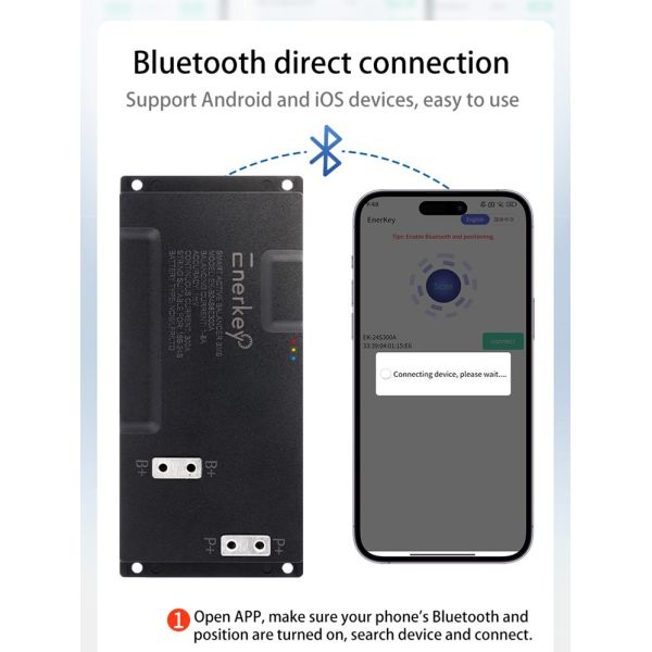 Enerkey Smart BMS 16S-24S 200A with 1A-8A Active Balancing CAN RS485 for Lifepo4/Li-ion/LTO/SIB RV Energy Storage