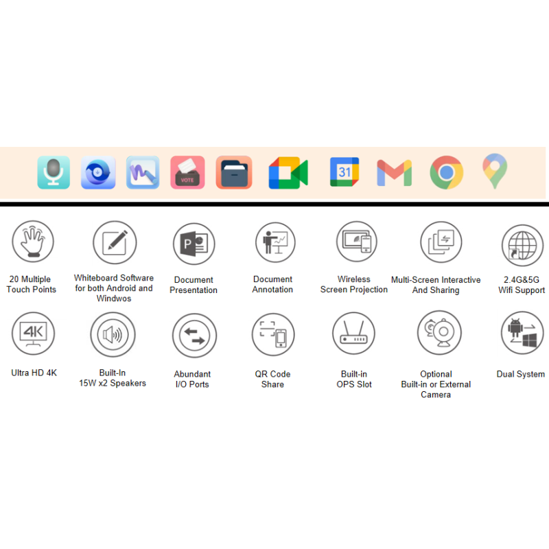 86 Inch Google EDLA Certified Interactive Whiteboard with 8 Core CPU for Classroom and Conference