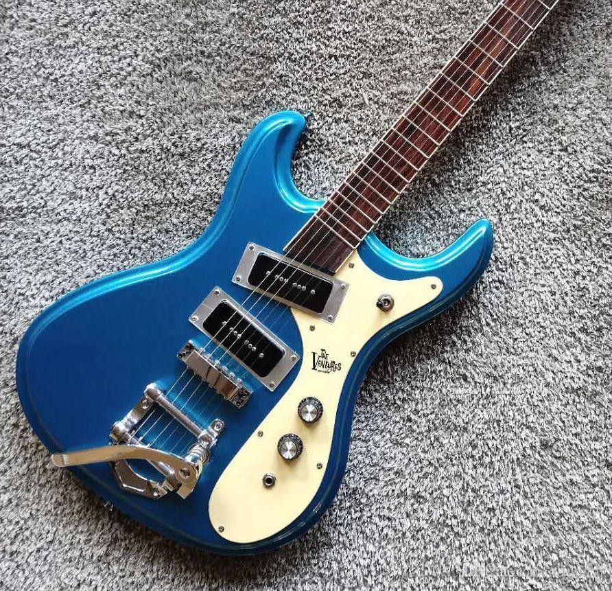 Custom Mosrite Ventures Model Electric Guitar Blue Big B500 Tremolo Bridge Chinese Guitar