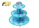 Blue Round Cardboard Cake Display , Offset Printing Paper 3 Tier Cake Stand