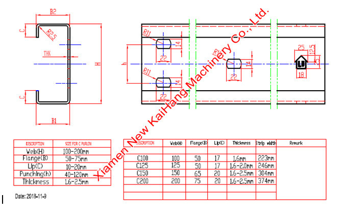 PLC Control Metal Purlin Roll Forming Machine Max Speed 20m/min, auto exchange purlin