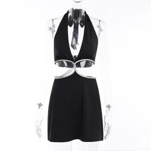 Wholesale OEM maufactory sexy skirt spring new polyester sleeveless deep V beauty back waist hollow bag dress from china suppliers