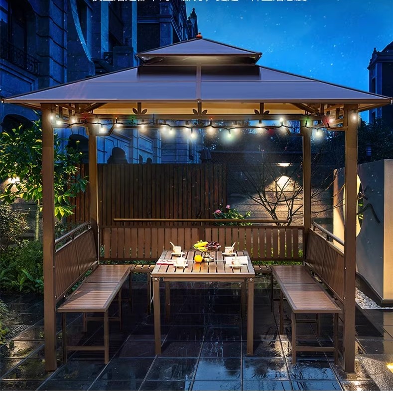 Outdoor Hardtop Gazebo outdoor metal hardtop patio gazebo with curtain and netting