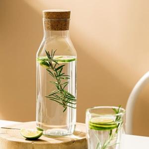 Wholesale Borosilicate Clear Glass Water Carafe 35oz Hand Blown 1000ML With Cork Stopper from china suppliers