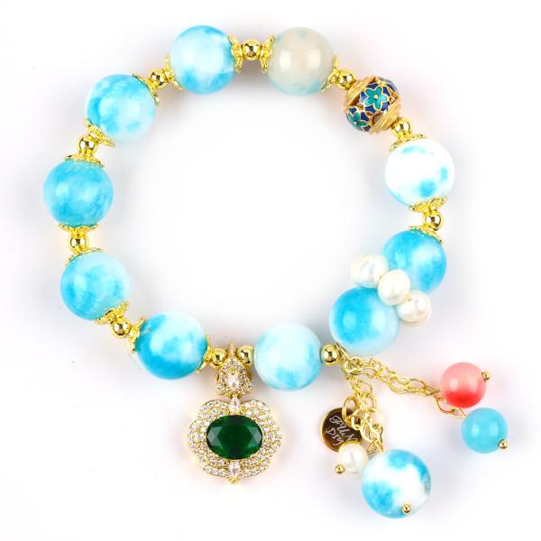 Handmade Gemstone Beaded Bracelet Natural Persian Jade Stone Bracelet Adjustable