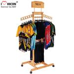 Wooden Retail Clothing Store Fixtures Grid Wall Panel Display With Hooks