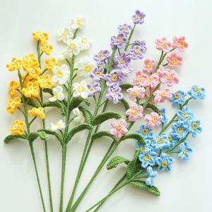 Wholesale 7x44cm Handmade Knitted Forget-Me-Not Bouquet Crochet Artificial Flower Arrangement with Multiple Color from china suppliers
