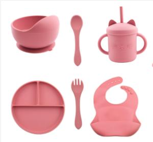 Wholesale Custom Pantone Color silicone dinner set 5 Pcs Silicone Suction Weaning Set Food Grade Material OEM ODM from china suppliers